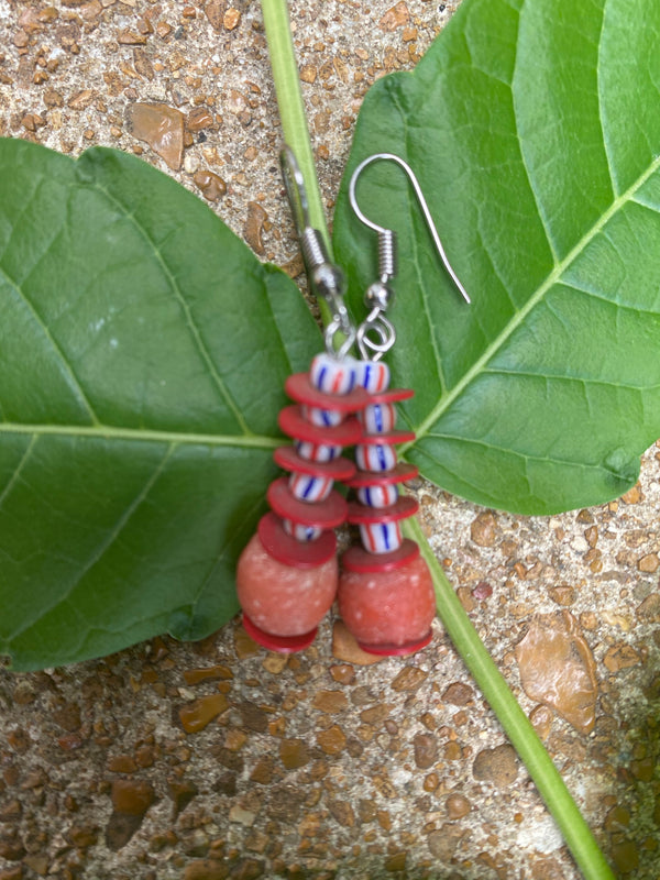 Red and Blue Beaded earrings